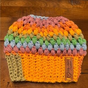 Colorful Crochet Bun  Beanie